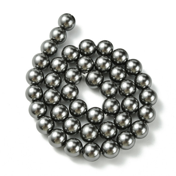 Glass Pearls, Dark Grey, 10mm, One 15in Strand