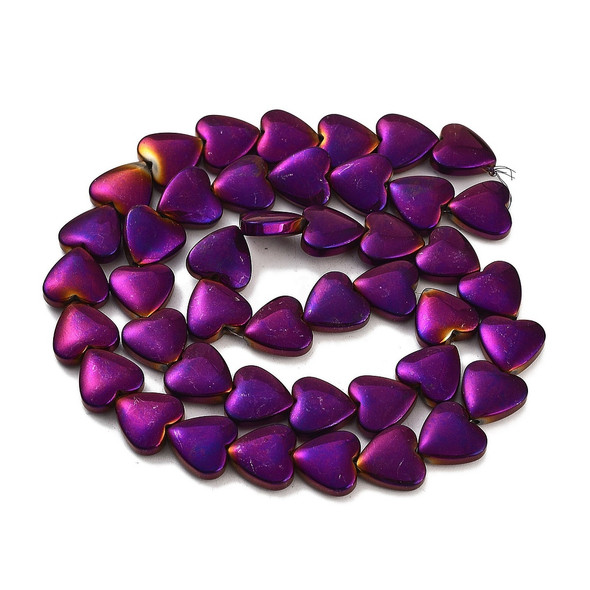 Hematite, Synthetic, Heart, Non-Magnetic, Purple Plated, One 10mm Strand