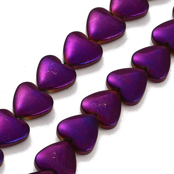 Hematite, Synthetic, Heart, Non-Magnetic, Purple Plated, One 10mm Strand