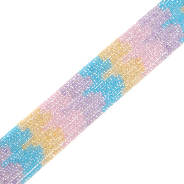 Cubic Zirconia, Pastel Mix, Dyed, Lab-Created, Faceted Rondelle, One 2x3mm Strand