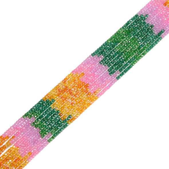 Cubic Zirconia, Tricolor, Dyed, Lab-Created, Faceted Rondelle, One 2x3mm Strand