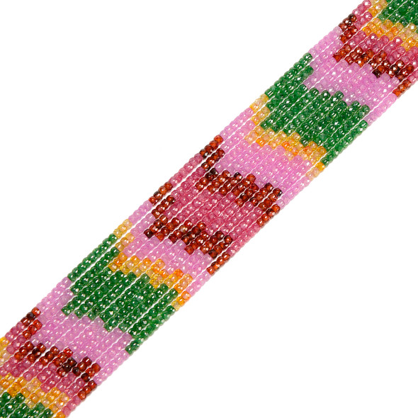 Cubic Zirconia, Multicolor, Dyed, Lab-Created, Faceted Rondelle, One 2x3mm Strand