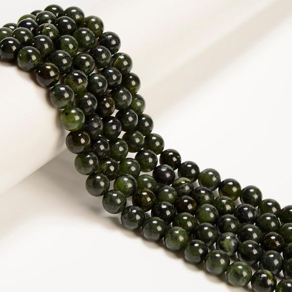 Jade, Nephrite, Canadian, Dark Green, Natural, Smooth Round, 8mm