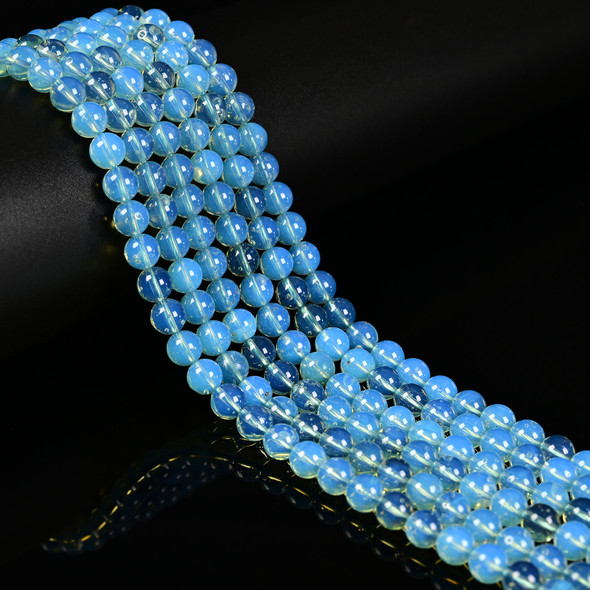 Opalite, Glass, Blue, Smooth Round, 6mm