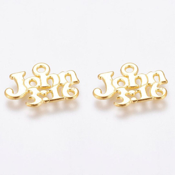 Word Charm, "John 3:16", 18x13mm, Gold Plated Metal Alloy, approx. 28 PCS
