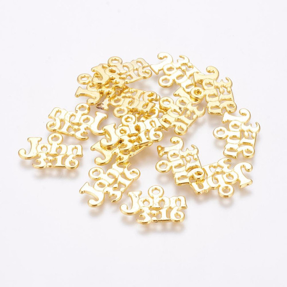 Word Charm, "John 3:16", 18x13mm, Gold Plated Metal Alloy, approx. 28 PCS