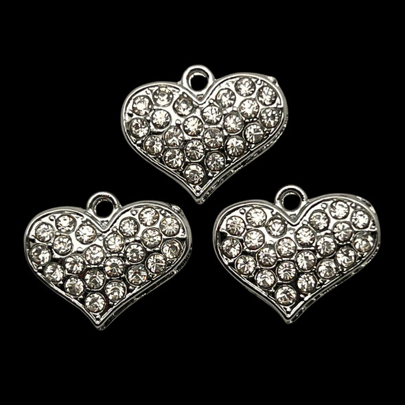 Bling Charm, Rhinestone, Heart, 19x15mm, Metal Alloy, 3 PCS