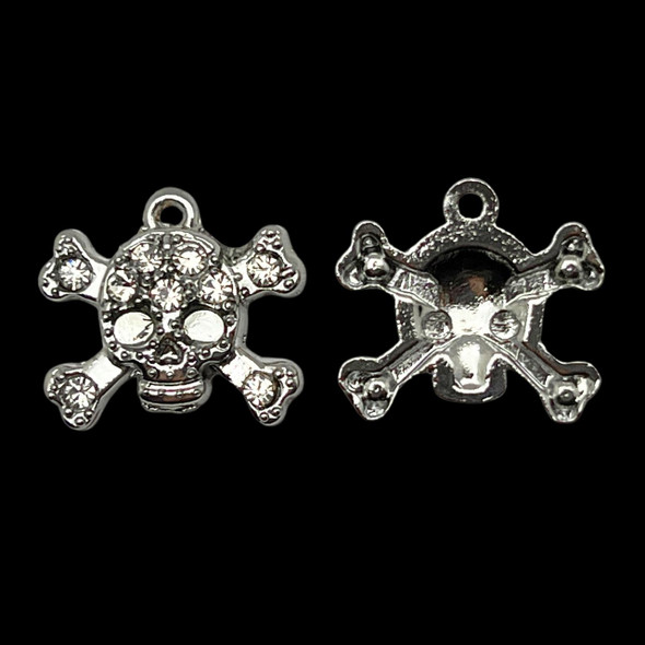 Bling Charm, Rhinestone, Skull & Crossbones, 19x17mm, Metal Alloy, 4 PCS