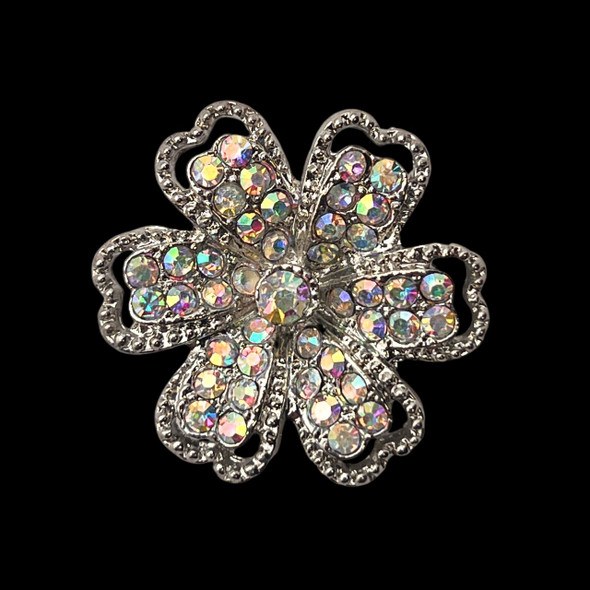 Bling Connector, Rhinestone, Flower, 30mm, Metal Alloy, One 3-Hole Connector