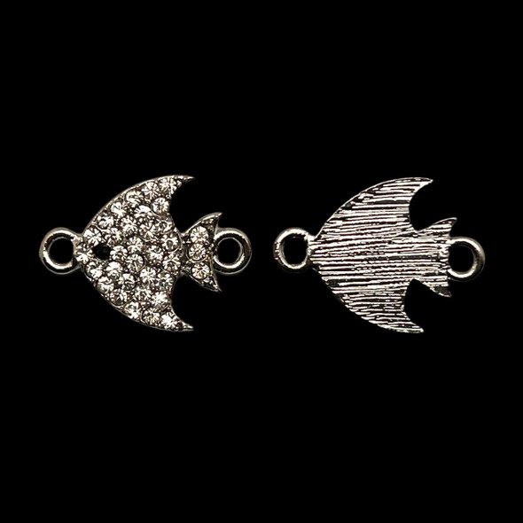 Bling Connector, Rhinestone, Fish, 21x15mm, Metal Alloy, 4 PCS