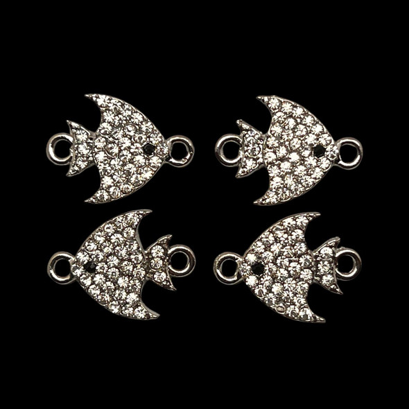 Bling Connector, Rhinestone, Fish, 21x15mm, Metal Alloy, 4 PCS