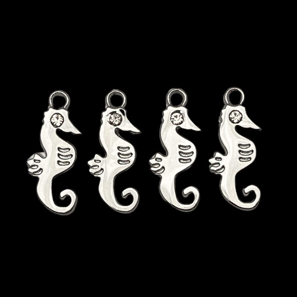 Bling Charm, Rhinestone, Seahorse, 23x10mm, Metal Alloy, 4 PCS