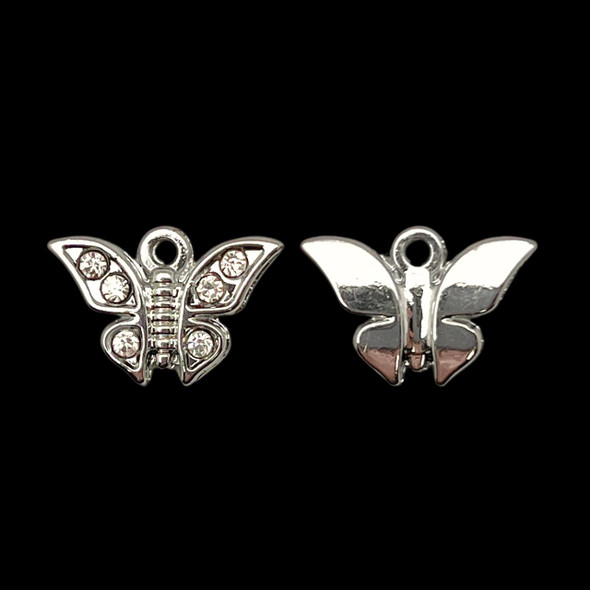Bling Charm, Rhinestone, Butterfly, 18x12mm, Metal Alloy, 5 PCS