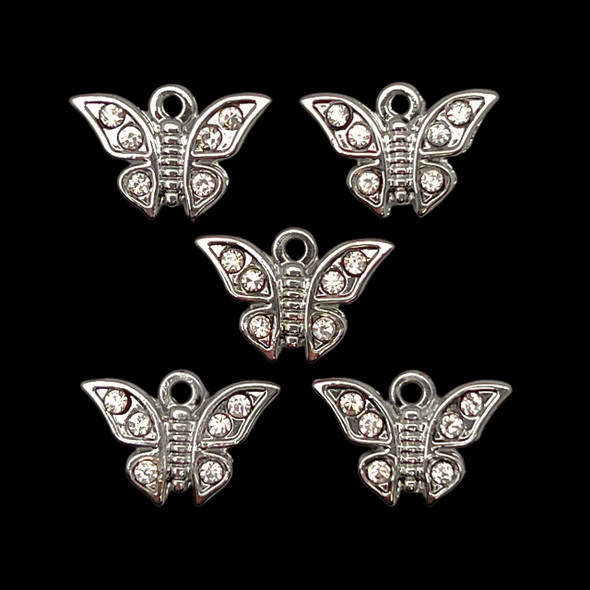 Bling Charm, Rhinestone, Butterfly, 18x12mm, Metal Alloy, 5 PCS