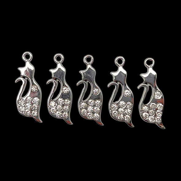 Bling Charm, Rhinestone, Cat, 9x25mm, Metal Alloy, 5 PCS
