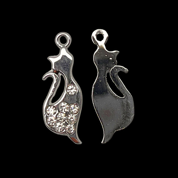 Bling Charm, Rhinestone, Cat, 9x25mm, Metal Alloy, 5 PCS