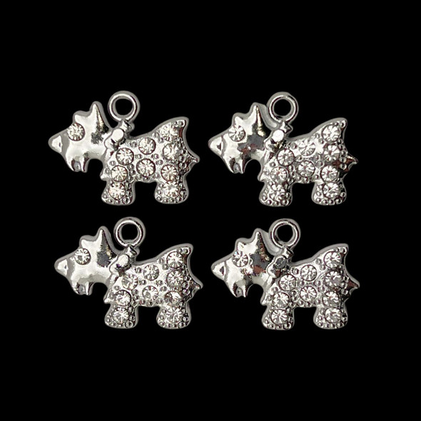 Bling Charm, Rhinestone, Dog, 22x16mm, Metal Alloy, 4 PCS
