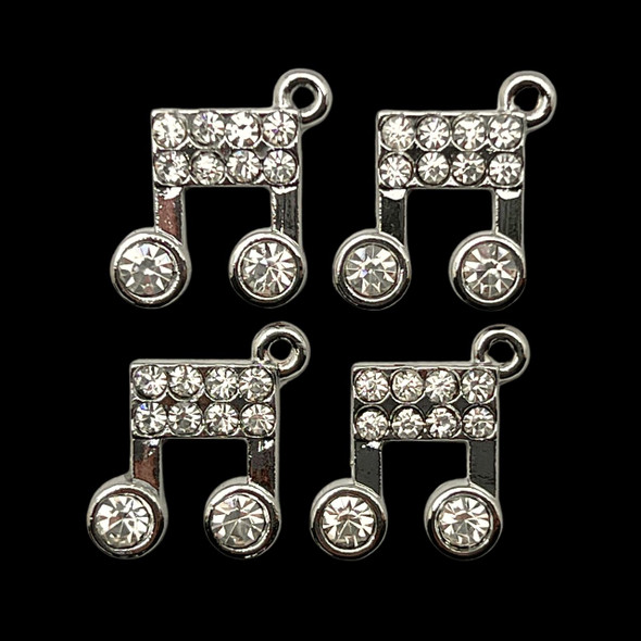 Bling Charm, Rhinestone, Music Note, 14x17mm, Metal Alloy, 4 PCS