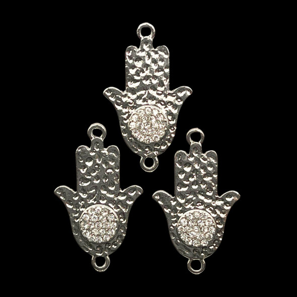 Bling Connector, Rhinestone, Hamsa, 21x35mm, Metal Alloy, 3 PCS