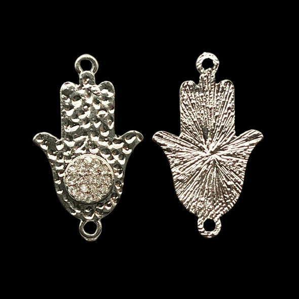 Bling Connector, Rhinestone, Hamsa, 21x35mm, Metal Alloy, 3 PCS