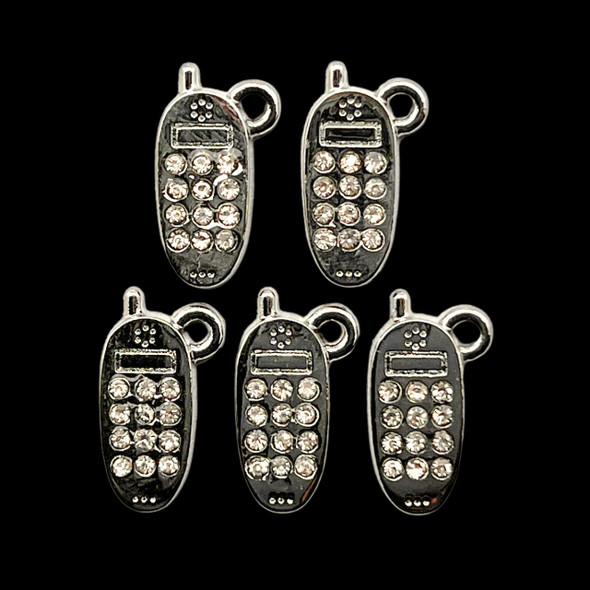 Bling Charm, Rhinestone, Phone, 7x17mm, Metal Alloy, 5 PCS