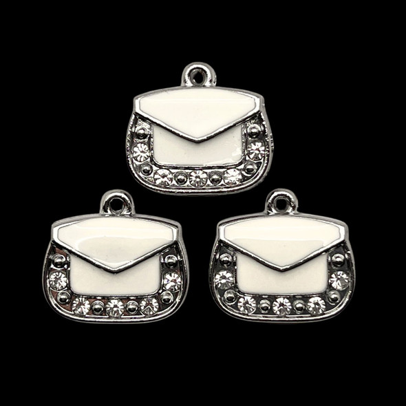 Bling Charm, Rhinestone & Enamel, Purse, 19x17mm, Metal Alloy, 3 PCS