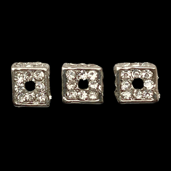 Bling Bead, Rhinestone, Cube, 8mm, Metal Alloy, 3 PCS