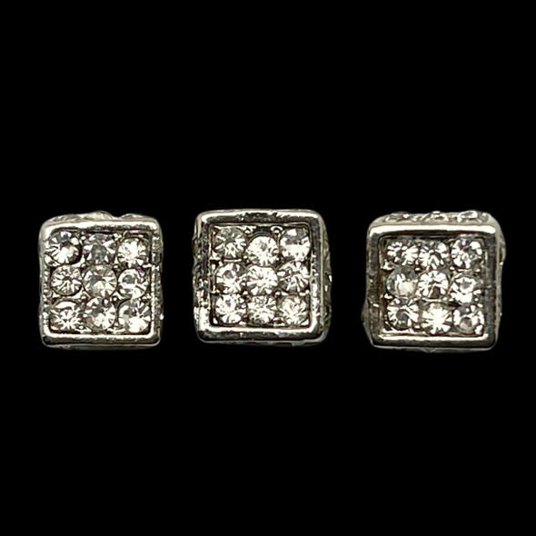 Bling Bead, Rhinestone, Cube, 8mm, Metal Alloy, 3 PCS