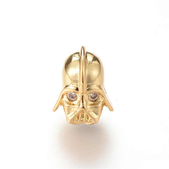 Bead, Cubic Zirconia, Darth Helmet, 12x10x11.5mm, Gold Plated Brass, 1 piece