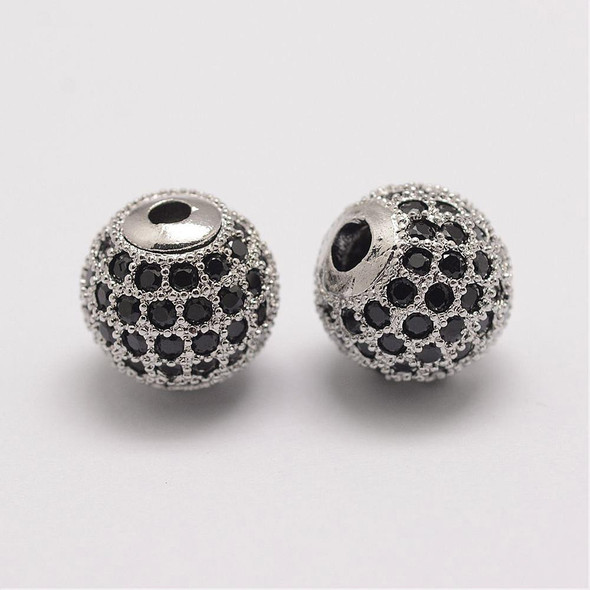 Bead, Cubic Zirconia, Round, 10mm, Silver Plated Brass, 1 piece