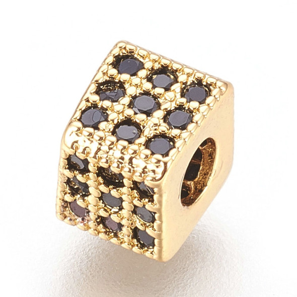 Bead, Cubic Zirconia, Cube, 5x5mm, 2.5mm Hole, 18K Gold Plated Brass, 1 piece