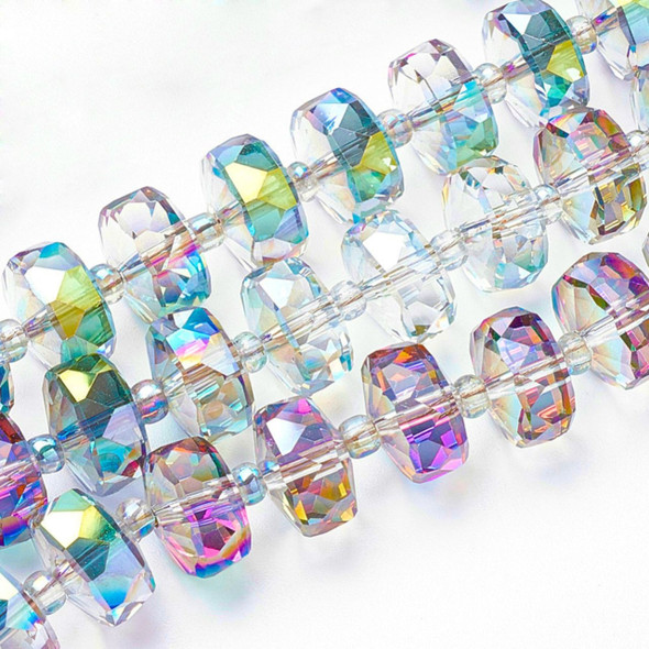Faceted Rondelle, Glass, Colorful AB, 8x5mm, One 22in Strand