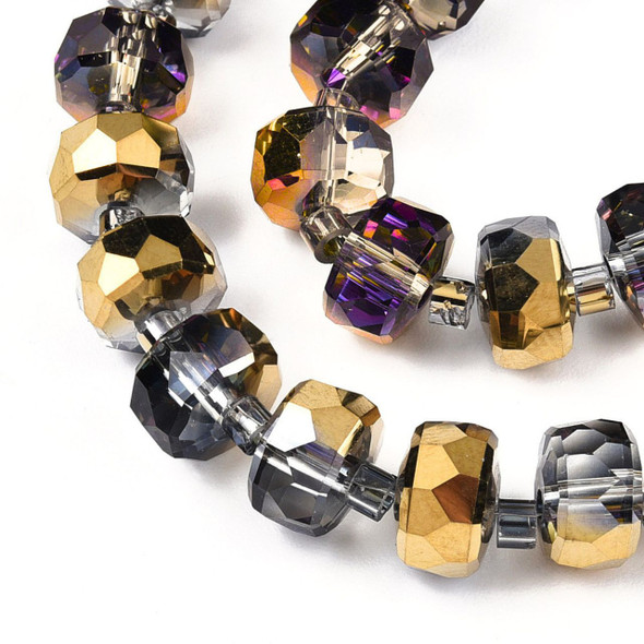 Faceted Rondelle, Glass, Gold & Pink AB, 8x5mm, One 22in Strand