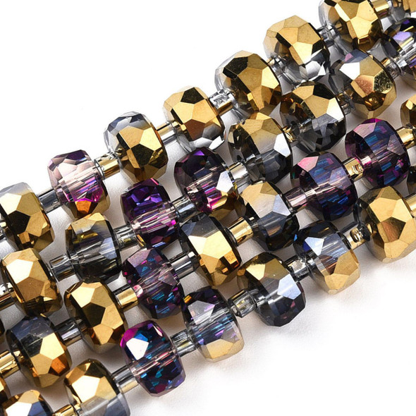 Faceted Rondelle, Glass, Gold & Pink AB, 8x5mm, One 22in Strand