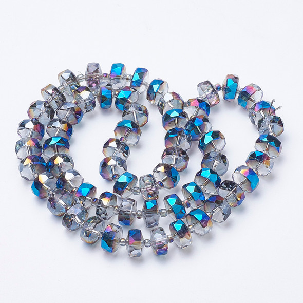 Faceted Rondelle, Glass, Blue Rainbow, 8x5mm, One 22in Strand
