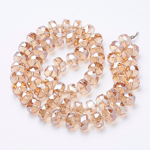 Faceted Rondelle, Glass, Apricot, 10x7mm, One 18in Strand