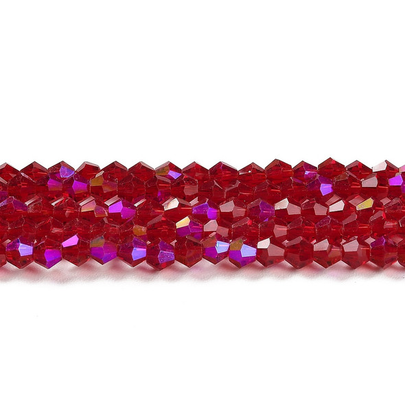 Faceted Bicone, Glass, Dark Red AB, 6mm, One 10in Strand