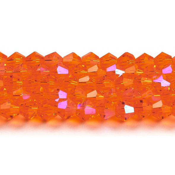 Faceted Bicone, Glass, Orange AB, 6mm, One 10in Strand