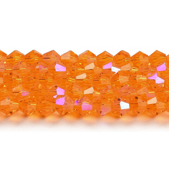 Faceted Bicone, Glass, Orange AB, 6mm, One 10in Strand