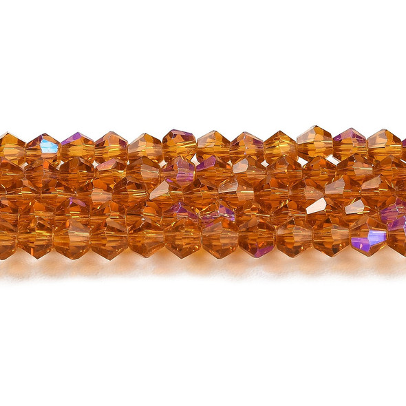 Faceted Bicone, Glass, Amber AB, 6mm, One 10in Strand