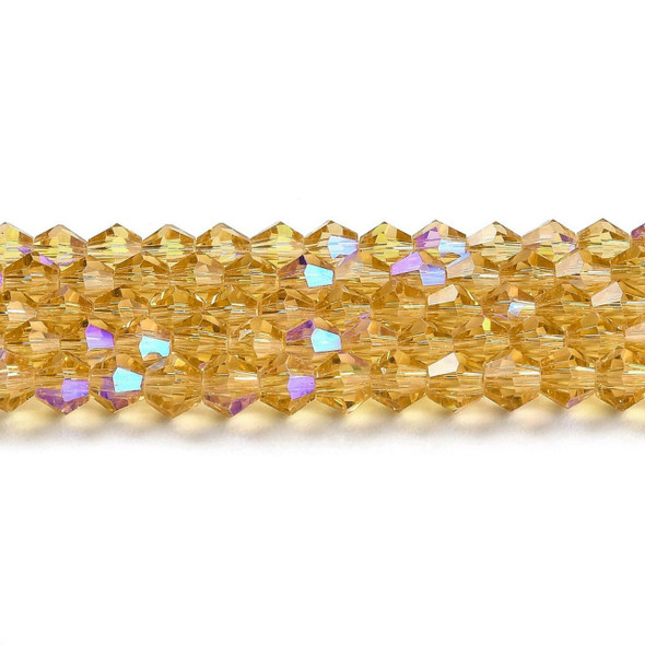 Faceted Bicone, Glass, Light Amber AB, 6mm, One 10in Strand