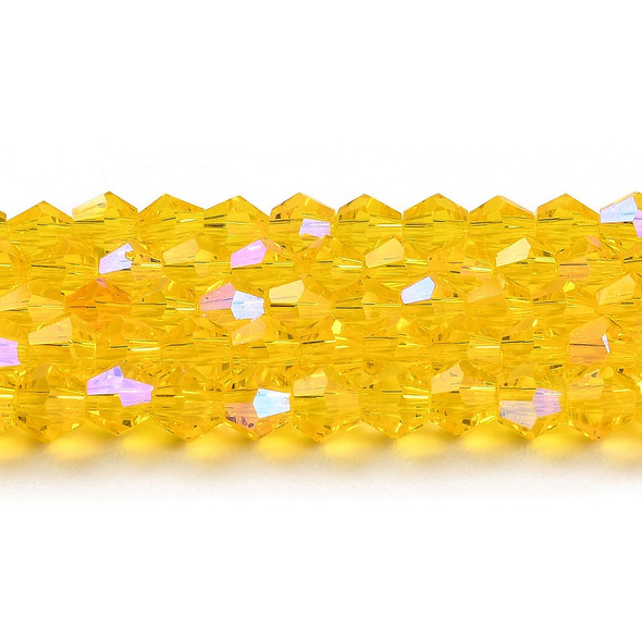 Faceted Bicone, Glass, Yellow AB, 6mm, One 10in Strand