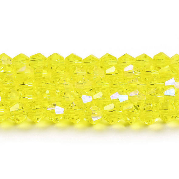 Faceted Bicone, Glass, Yellow AB, 6mm, One 10in Strand