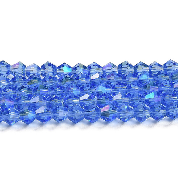 Faceted Bicone, Glass, Blue AB, 6mm, One 10in Strand