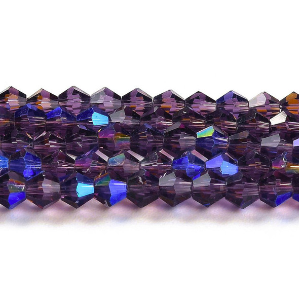 Faceted Bicone, Glass, Purple AB, 6mm, One 10in Strand