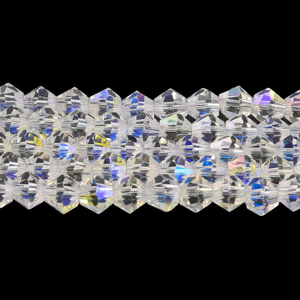 Faceted Bicone, Glass, Clear AB, 6mm, One 10in Strand