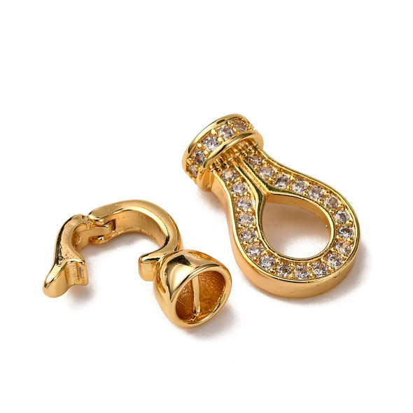 Fold Over Clasp, Teardrop, 23x7x5.5mm, Brass, 18K Gold Plated, Cubic Zirconia, 1 Set