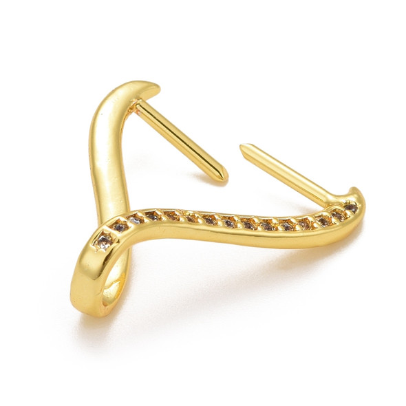 Pinch Bail, Side-to-Side, 18x20mm, Brass Core, Golden, Cubic Zirconia, 2 PCS