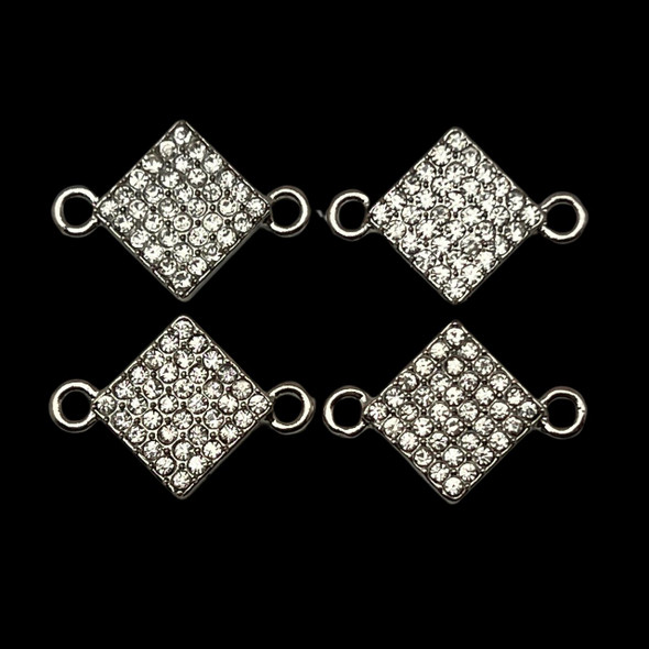 Bling Connector, Rhinestone, Rhombus, 23x16mm, Metal Alloy, 4 PCS