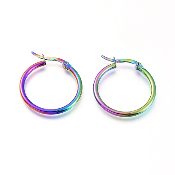 Ear Wire, Hoop, 25mm, 12 gauge, Stainless Steel, Rainbow, 1 Pair